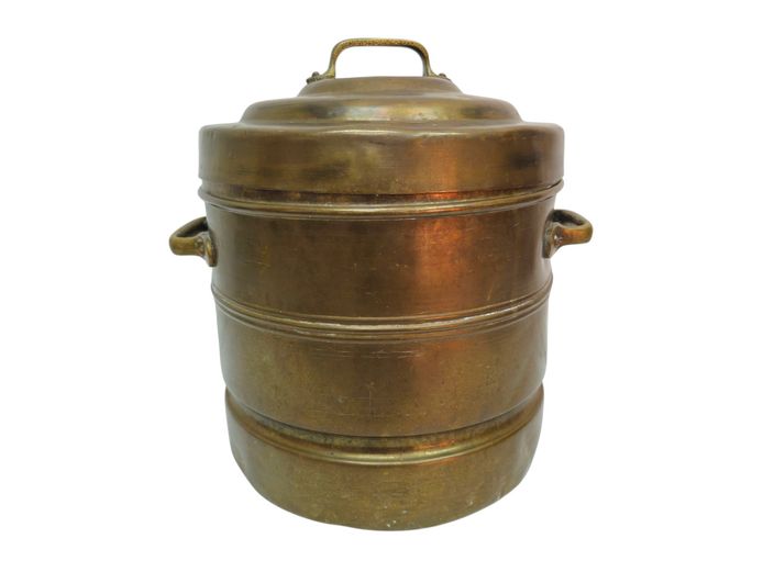 Antique Brass Lidded Stockpot / Vessel