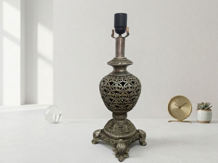 Ornate Silver-Gilt Resin Pierced Table Lamp, Late 20th Century