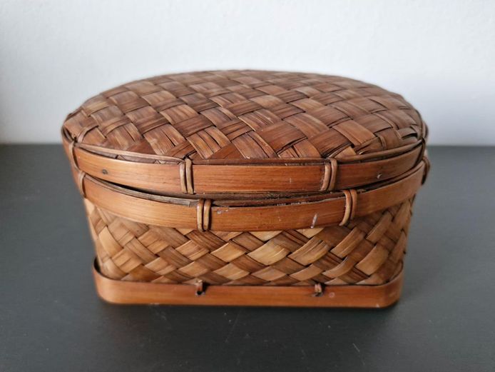 Chinese Hand-Woven Bamboo Storage Box with Fitted Lid