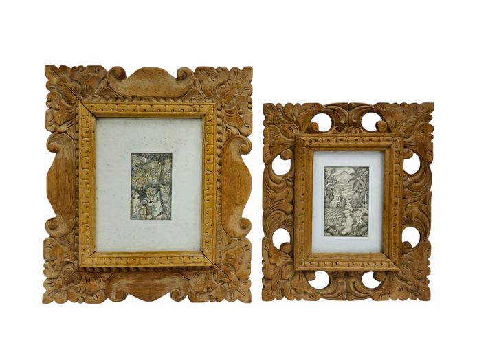 Balinese Hand-Carved Framed Miniature Cultural Art Prints