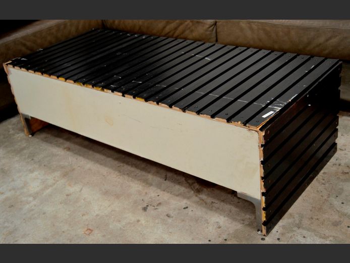PINE & BLACK PAINTED RECTANGULAR COFFEE TABLE, 143 x 60 x 41cm [Needs attention]