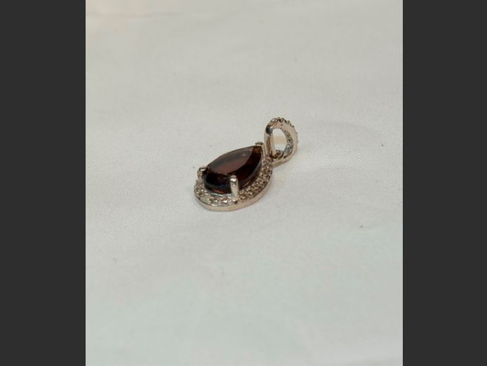 925 SILVER, DIAMOND & NATURAL SMOKEY TOPAZ PENDANT