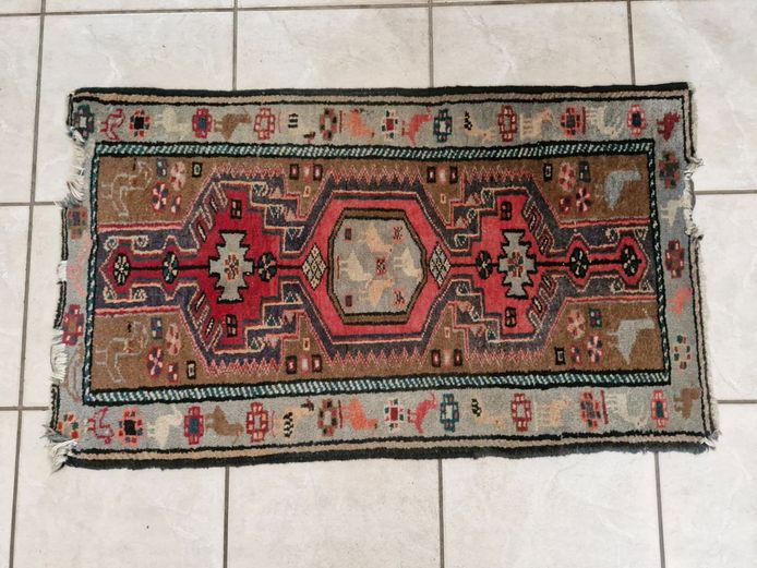 Vintage Handwoven Persian Style Runner Rug with Geometric Patterning