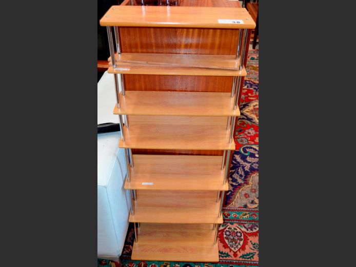 BEECH FOIL & CHROME 6-TIER SHELF, 43 x 19 x 111cm