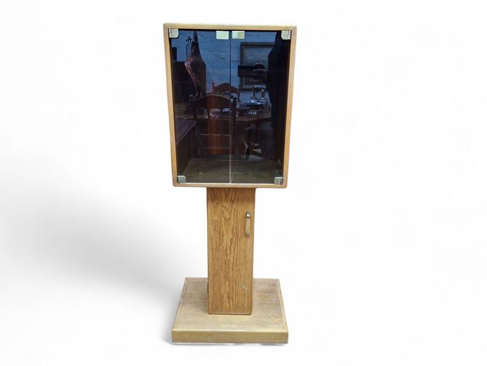 Retro Oak Entertainment Cabinet with Amber Glass Doors