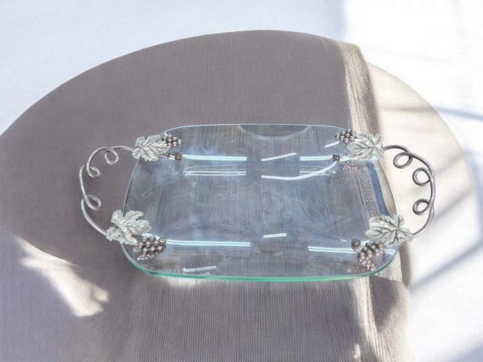 Vintage Glass Grape Leaf Serving Tray 