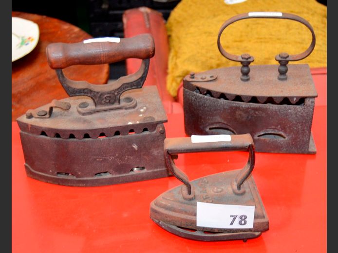 LOT OF 3: VINTAGE CAST IRON IRONS