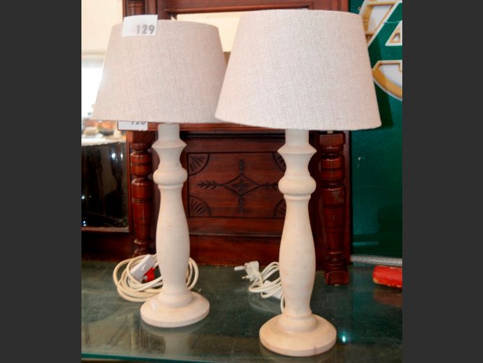 PAIR CREAM PAINTED BEDSIDE LAMPS, 57cm High