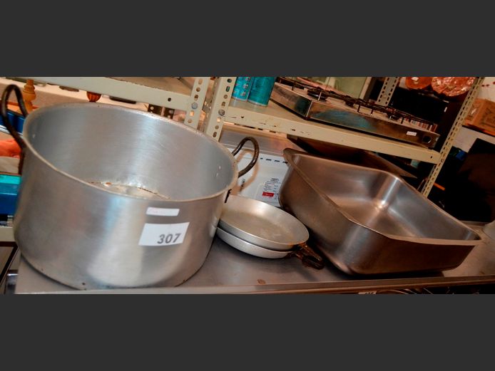 LARGE ALUMINIUM STOCK POT, LARGE BAIN MARIE INSERT, etc