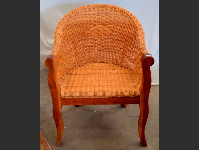 TEAK & WICKER ARMCHAIR