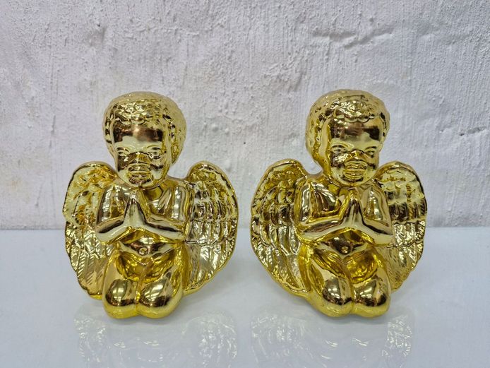 Metallic Gold Glazed Praying Cherub Figurines - Kneeling Angel Statues
