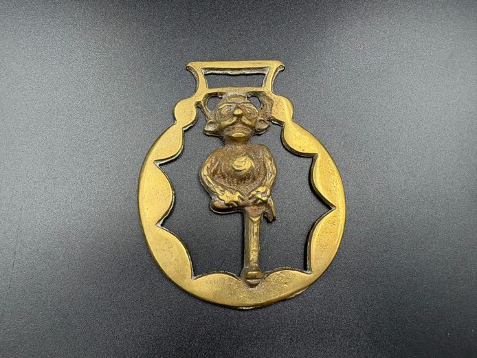 Vintage Brass Horse Harness Medallion – Mythological Pixie / Goblin Design