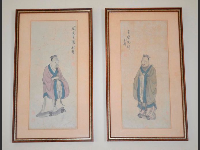 PAIR ANTIQUE CHINESE PAINTINGS ON SILK, 54 x 23cm