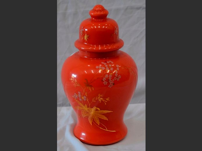 ORANGE CERAMIC GINGER JAR WITH LID, 40cm High