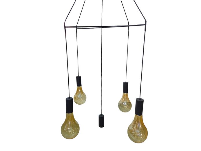 Bauhaus-Inspired Wireframe Chandelier with Amber Filament Edison Pendants