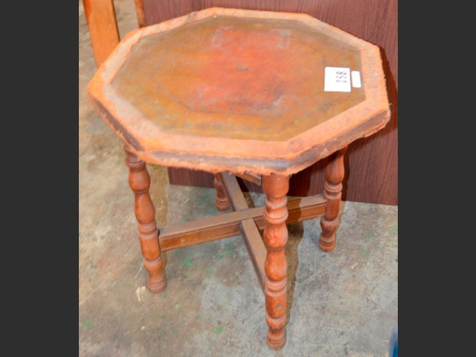 LEATHER INLAID SIDE TABLE, 45cm Diameter x 51cm High [Top damaged]