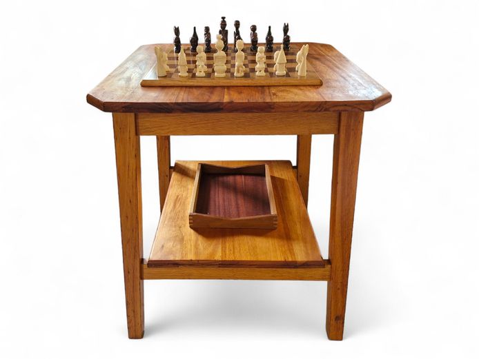 Wooden Octagonal Table with Chess Set