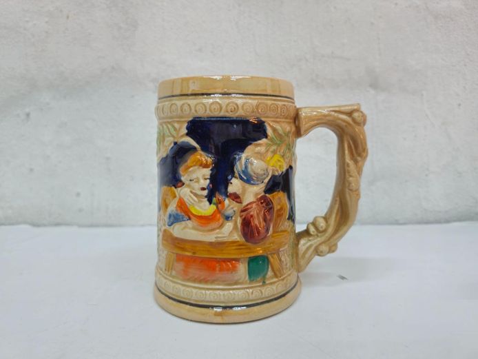 Vintage German-Style Relief Ceramic Beer Stein Tankard Mug