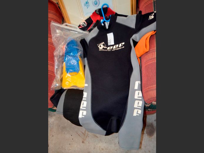 WETSUITS, FINS, CLOTHING, etc