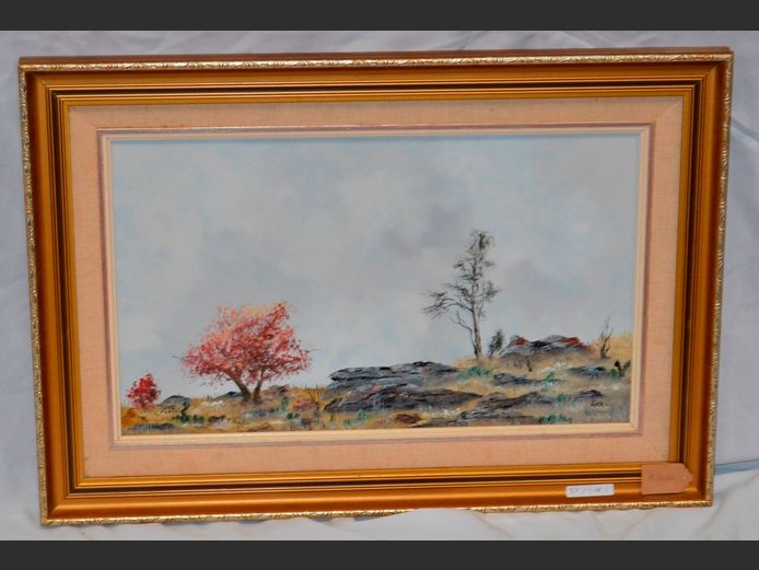C. FOUCHE GILT FRAMED OIL ON BOARD "ROCKY LANDSCAPE", 48.5 x 28.5cm