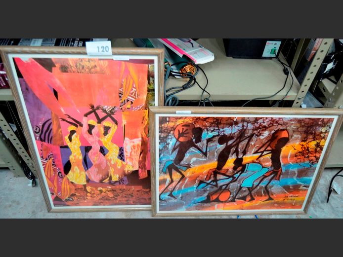 LOT OF 2: BUSHMEN PICTURES, 58 x 42cm & 58 x 40cm