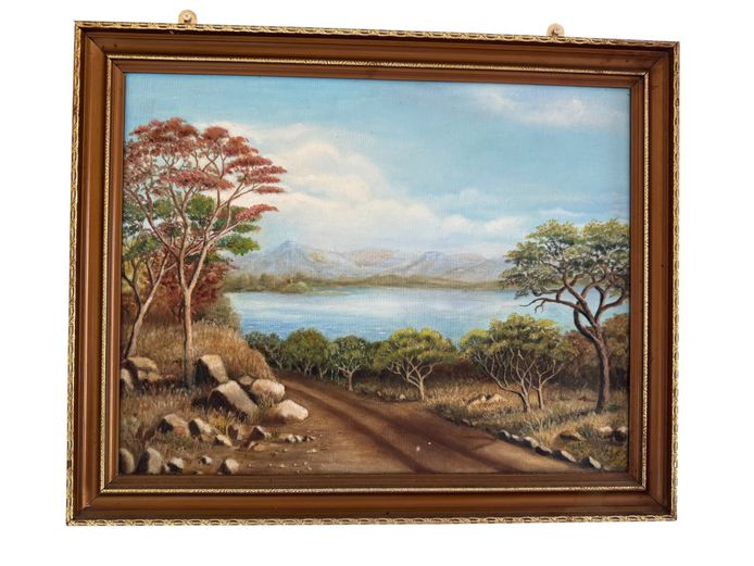 Framed Landscape Painting (Lake & Mountain Scene)