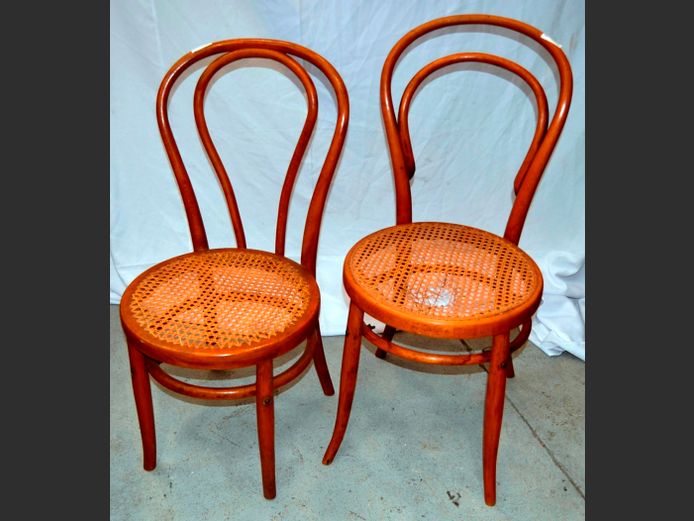 PAIR VINTAGE BENTWOOD CHAIRS WITH RATTAN SEATS [Rattan to 1 needs replacing]