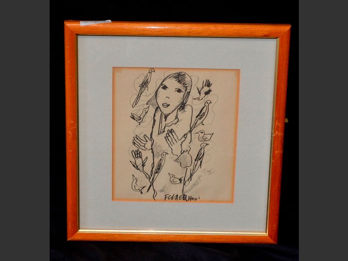 FRAMED PEN & INK BIBLICAL SCENE SIGNEd F. CLAERHOUT, 19.5 x 21cm