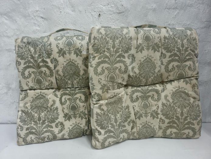 Pair of Woolworths Sage Damask Tufted Seat Cushions