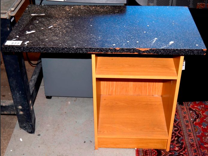 OAK FOIL OPEN PEDESTAL WITH GREY TOP, 88 x 48 x 74cm