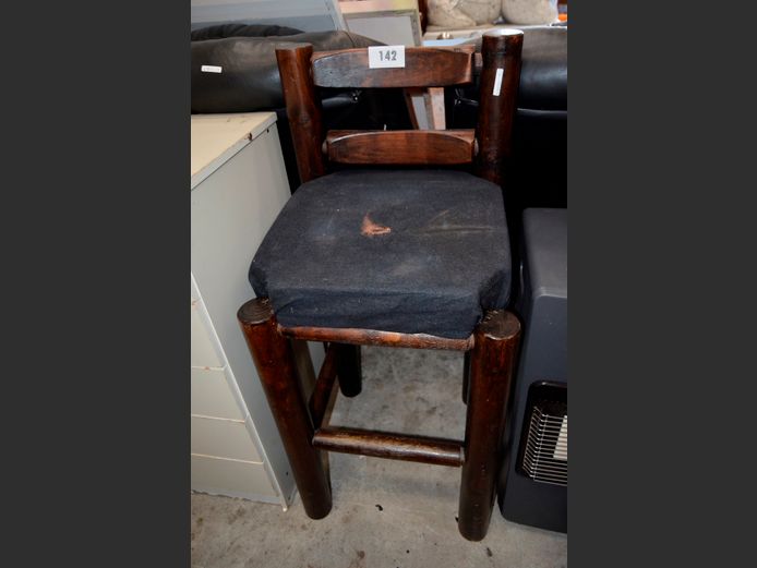 LOG CABIN STYLE BAR CHAIR, 78cm High [Seat needs re-covering]