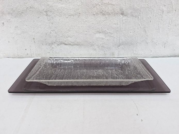 Rectangular Textured Clear and Tinted Plastic Serving Tray Set
