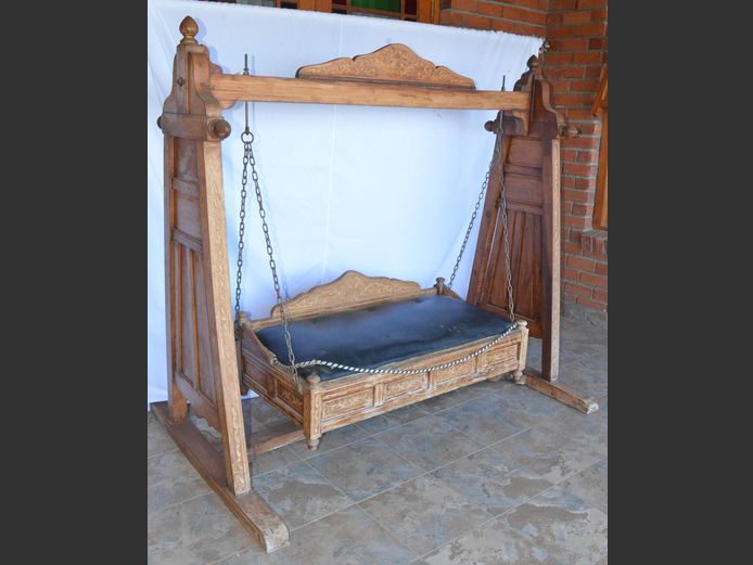 ANTIQUE INDIAN CARVED & INLAID SWING BENCH, 183 x 116 x 168cm [Needs a little bit of love]