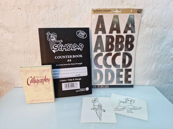 Mixed Lot Craft & Stationery Set: Scholar Counter Book, Stickers & Calligraphy Guide