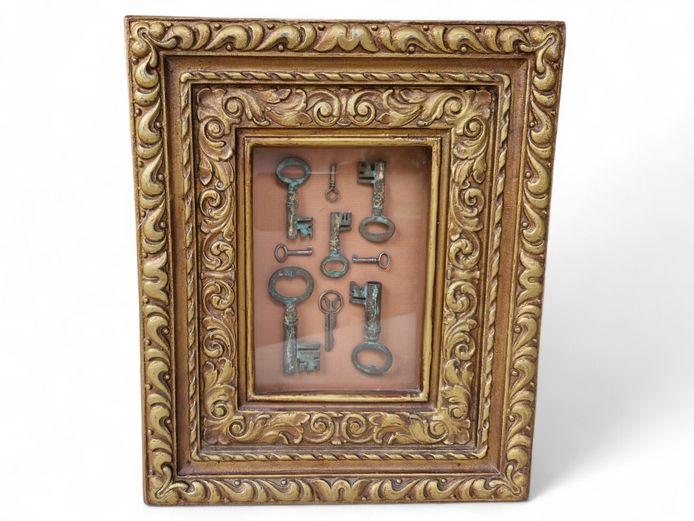 Antique Keys in Ornate Gilded Framed Shadow Box