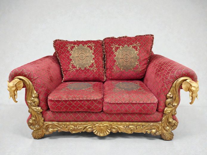 Baroque-Style Carved Gilded Loveseat