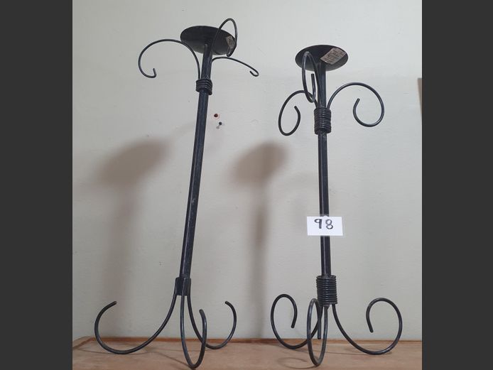 PAIR BLACK WROUGH IRON CANDLE STANDS, 60cm High