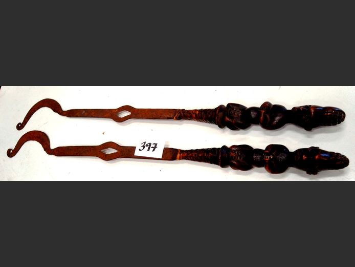 PAIR ANTIQUE METAL CANE CUTTERS, 87cm Long