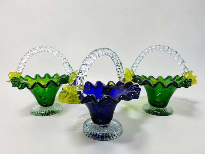 Vintage Set of Three Murano Style Small Glass Baskets
