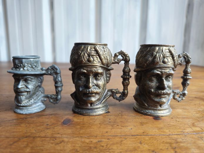 Vintage Brass & Pewter Small Toby Jugs