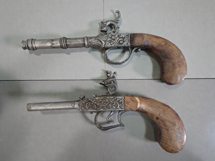 Set of Vintage-Style Decorative Replica Flintlock Pistols