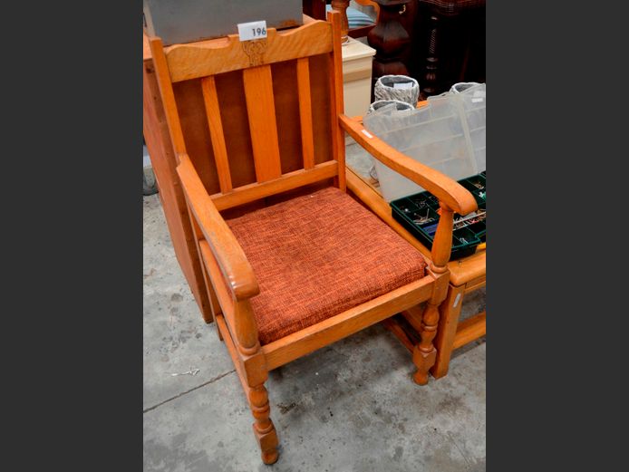 OAK DINING CHAIR WITH RUST UPHOLSTERED SEAT