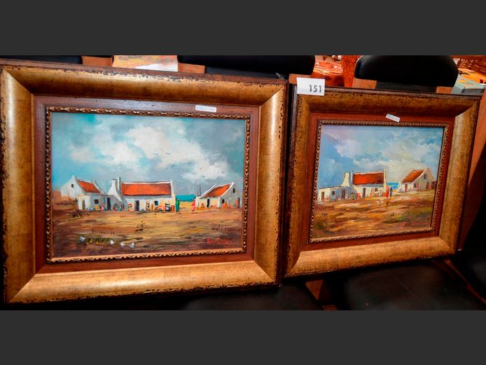 PAIR GILT FRAMED OILS ON CANVAS "COTTAGES" SIGNED ERYN GODSBY, 39.5 x 29.5cm