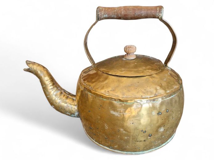 Large Antique Primitive Brass Kettle