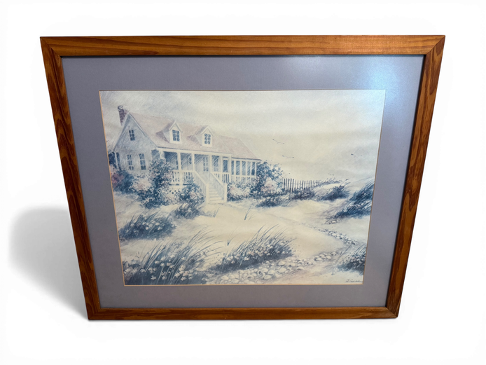 Framed Coastal Cottage Artwork (Signed – “A. Cannon”)