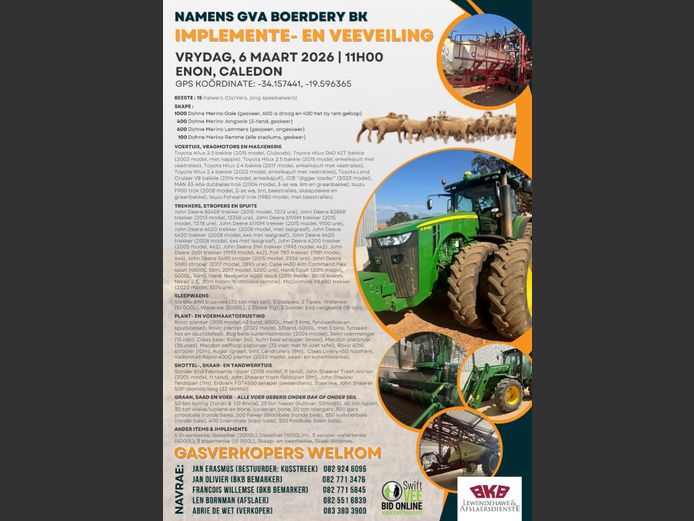 IMPLEMENTE  EN VEEVEILING NAMENS GVA BOERDERY BK