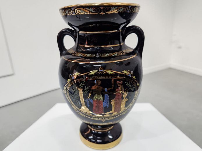Vintage Greek 24K Gold Gilded Ceramic Urn Vase