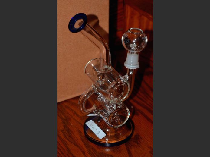 CLEAR & BLUE GLASS BONG, 20cm High