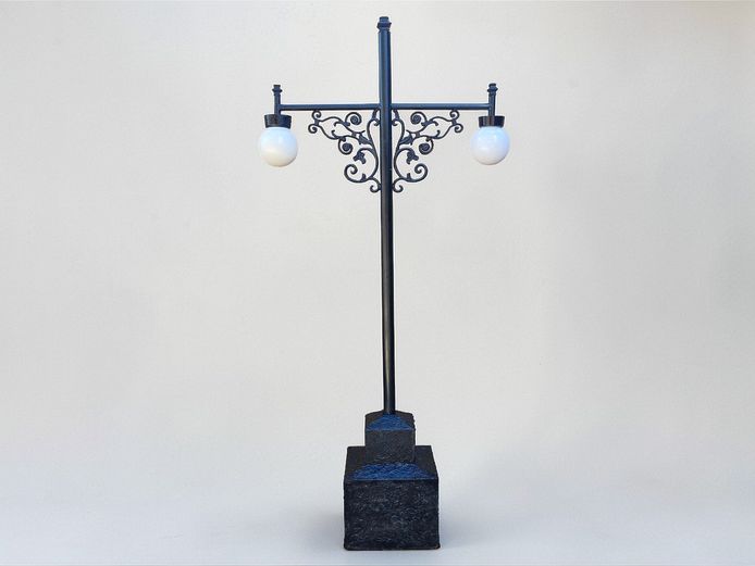 Art Nouveau-Style Twin Globe Street Lamp