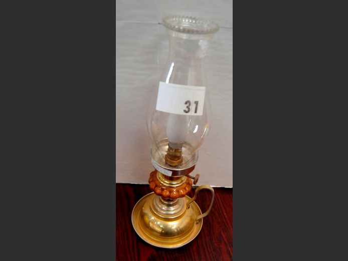 BRASS PLATE & GLASS LANTERN [Converted to electricity], 39cm High